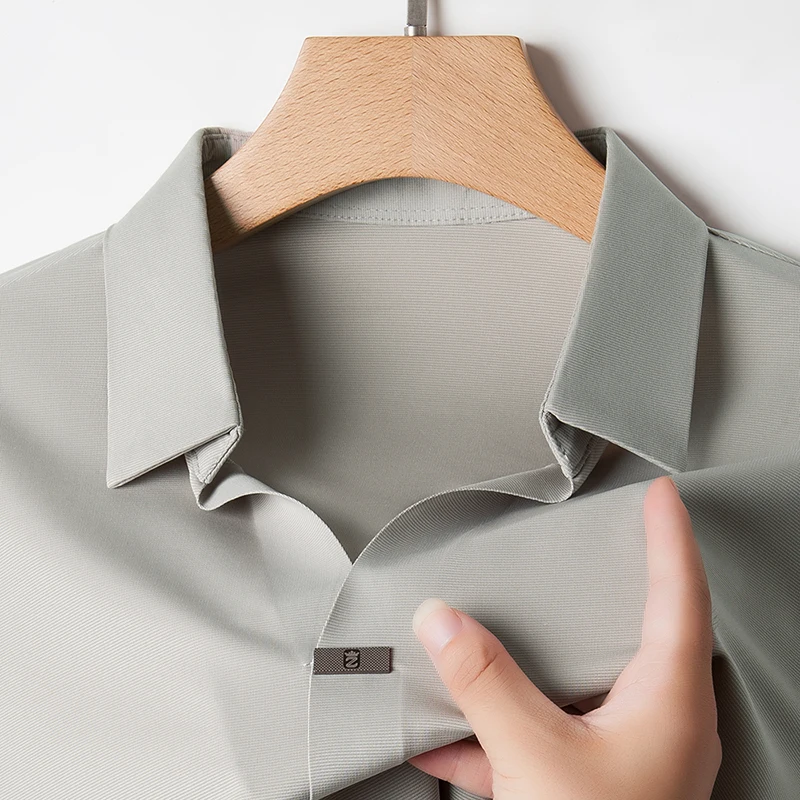 الفاخرة جودة الرجال قميص بولو برقبة على شكل v ربيع الخريف جديد طويل الأكمام الأعمال بسيطة لا أثر تنوعا التلبيب تي شيرت ملابس رجالي #3