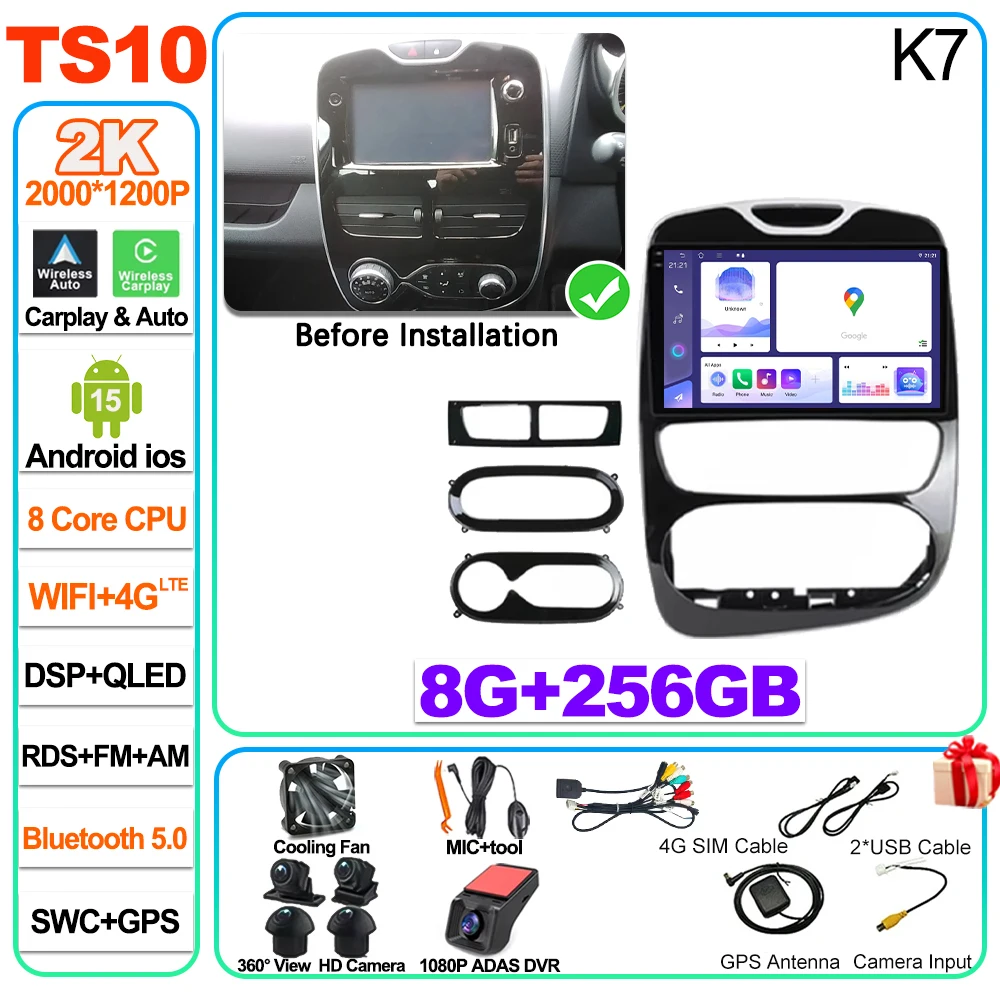 Android 16 autoradio Carplay voor Renault Clio 4 2012 2013 2014 2015 2016 2017 2018 speler autoradio touchscreen spiegeling