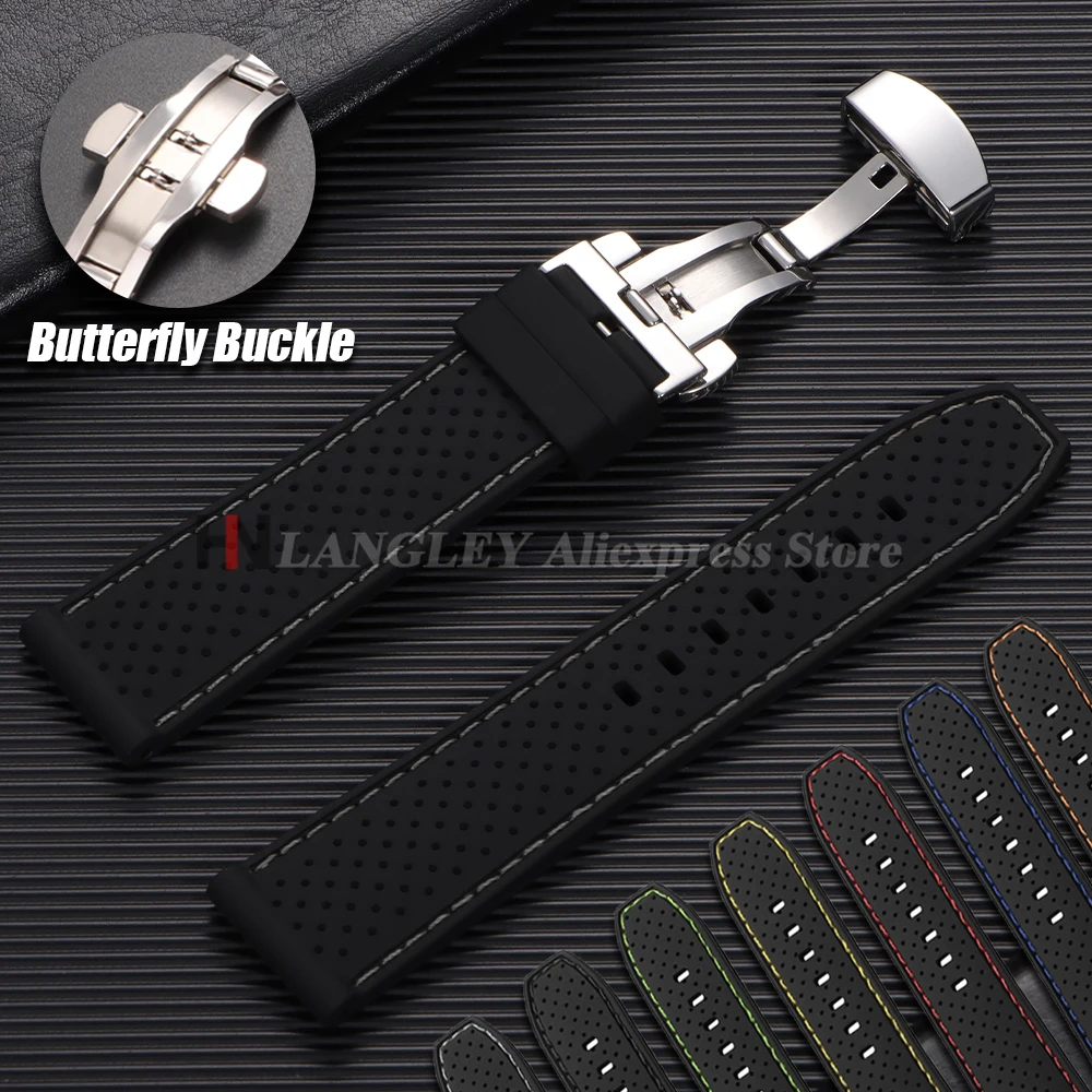 Cinturino per orologio in silicone premium 20mm 22mm Fibbia a farfalla Cinturino in gomma morbida impermeabile Cinturino traspirante Cinturini universali di ricambio