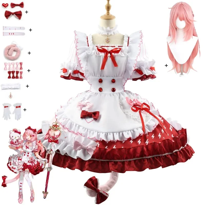 w;3.c\6;h'8/Game Arknights Goldenglow Cosplay Costume Flower House Tea Party Red Lolita Dress Wig Woman Lovely Kawai5'u.9;m\4/p view 2