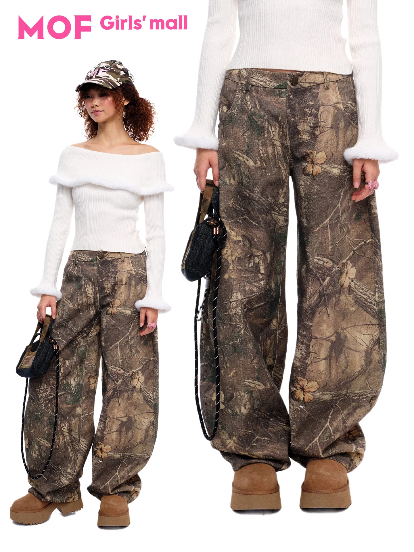 

Женские повседневные свободные брюки MOF Girl Autumn Le Camouflage с широкими штанинами, винтажные хлопковые джинсы унисекс