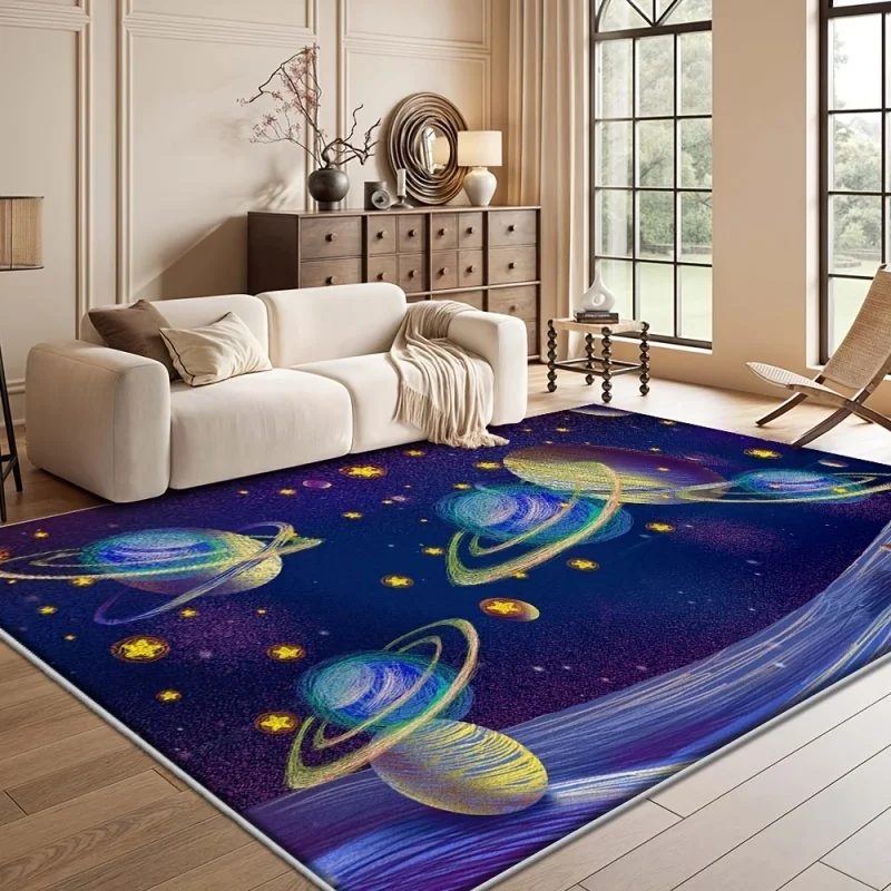 Newest Galaxy Planet Starry Sky Large Area Rug, Cosmic Space Print Floor Carpet for Living Room Bedroom Decor