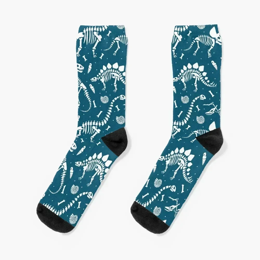 Dinosaur Fossils in Blue Socks Climbing Crossfit halloween Boy Child Socks Women's