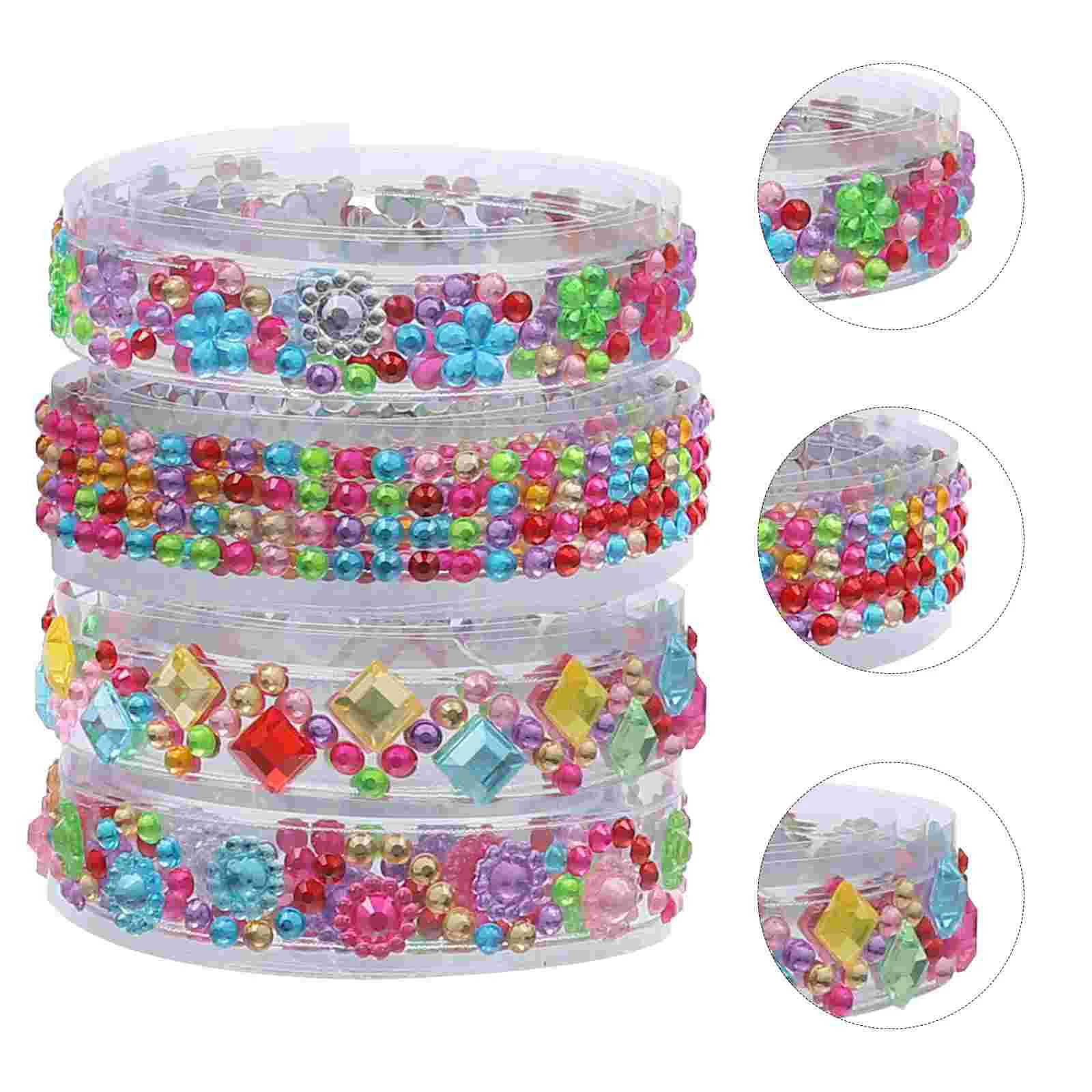 

4 Rolls Rhinestone Tape Acrylic Self Adhesive Gems Decor Crystal Sticker Adhesive Gemstone Tape for Phone Case Gift Box