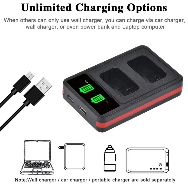 2160mAh NP-FW50 NPFW50 Digital Battery for Sony ZV-E10 A7 A7R A7RII A7SII A7S a6300 a6400 a6500 RX10 Series LED Dual Charger