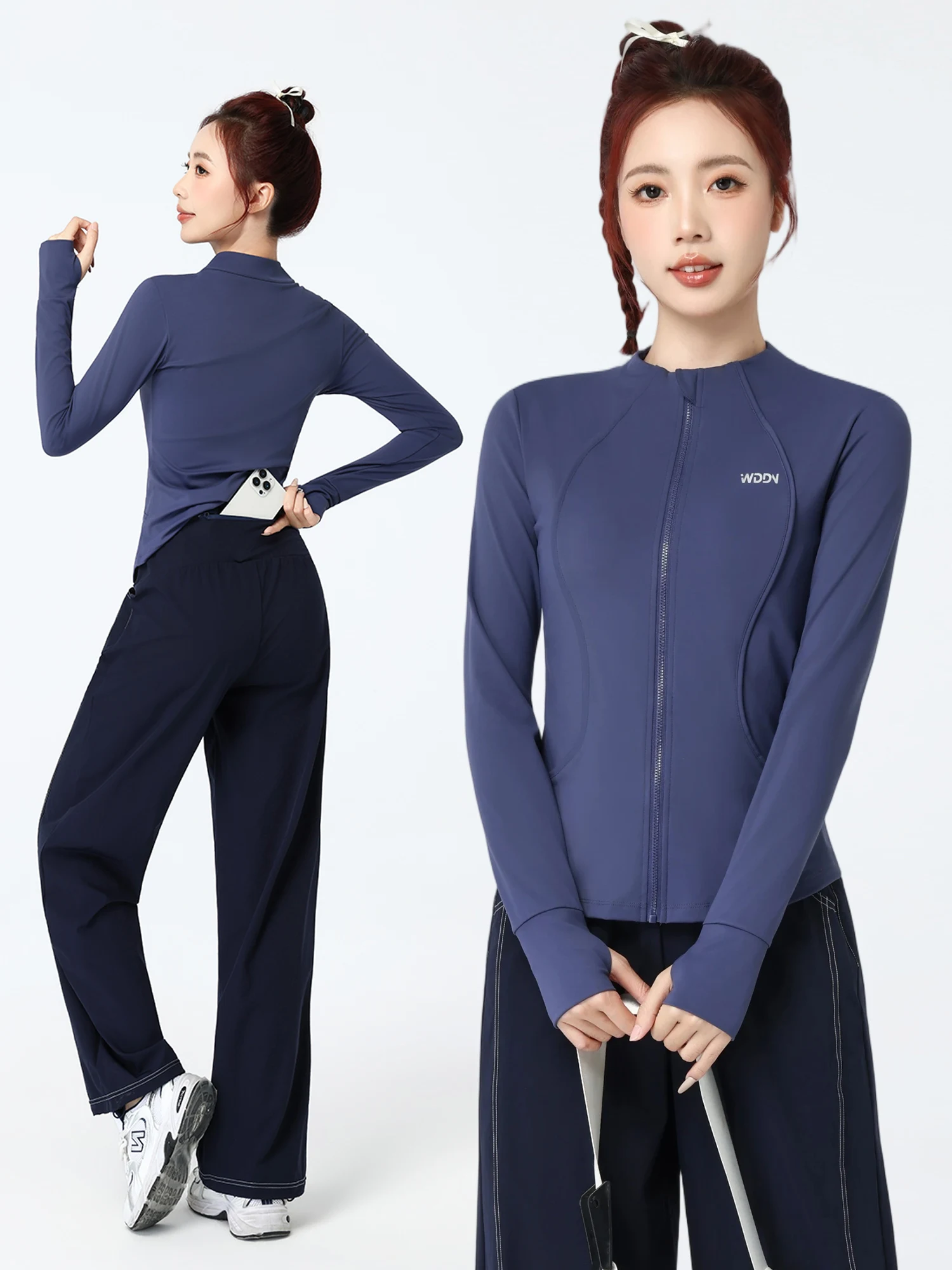 여성용 야외 러닝 스포츠 슈트 긴 소매 퀵 드라이 슬림핏 트레이닝 자켓 하이웨이스트 바지 투피스 세트