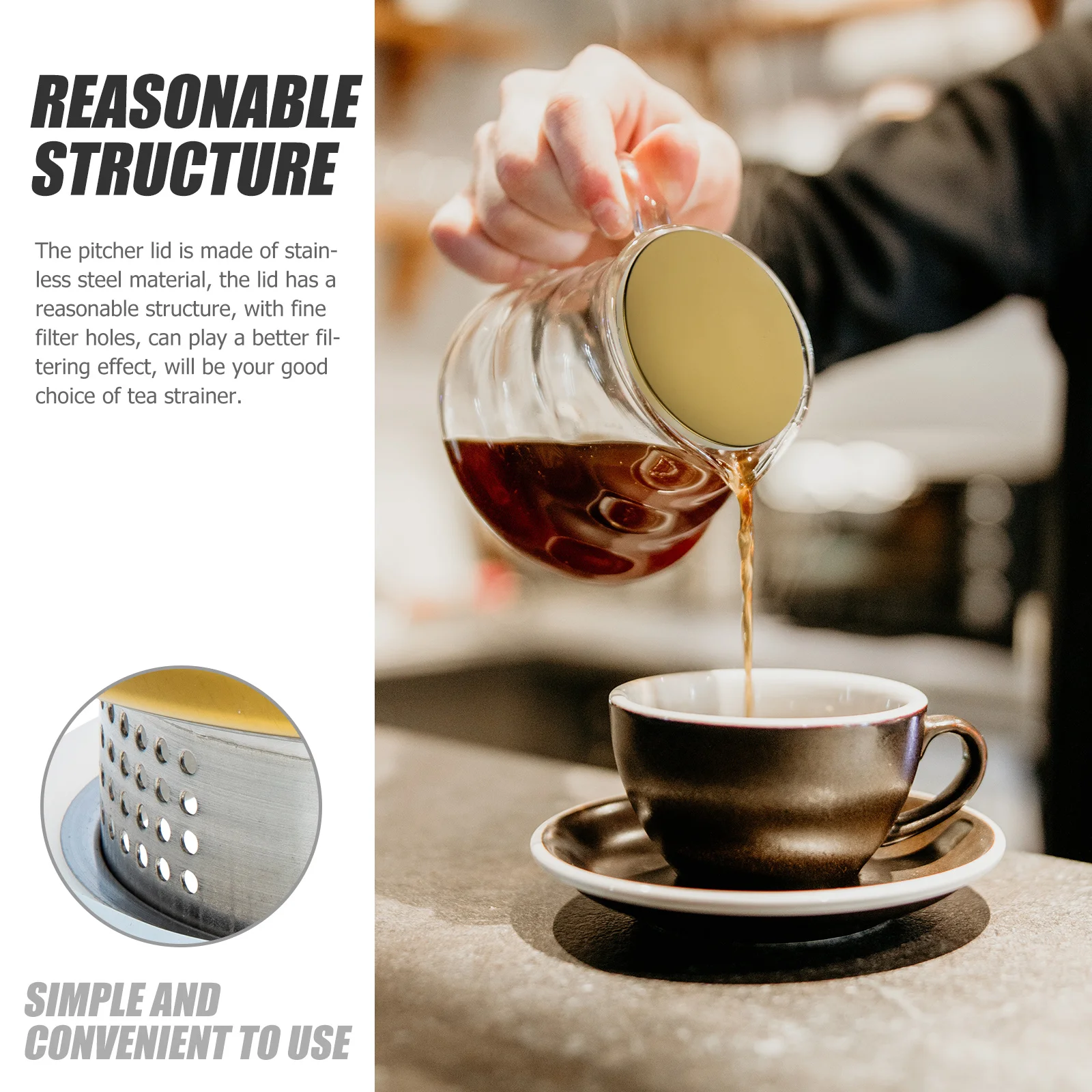 

2Pcs Stainless Steel Water Pitcher Lid Fine Filter Tea Strainer Silicone Ring Seal Wear-Resistant Jug Cover Kitchen Pitcher