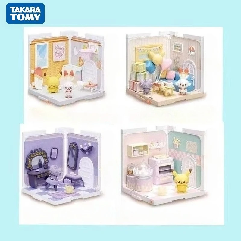 Takara Tomy Pokémon-Serie Scorbunny Popplio Litten Rowlet Elf Cottage Montagefigur Modell Spielzeug Sammlung Geschenk