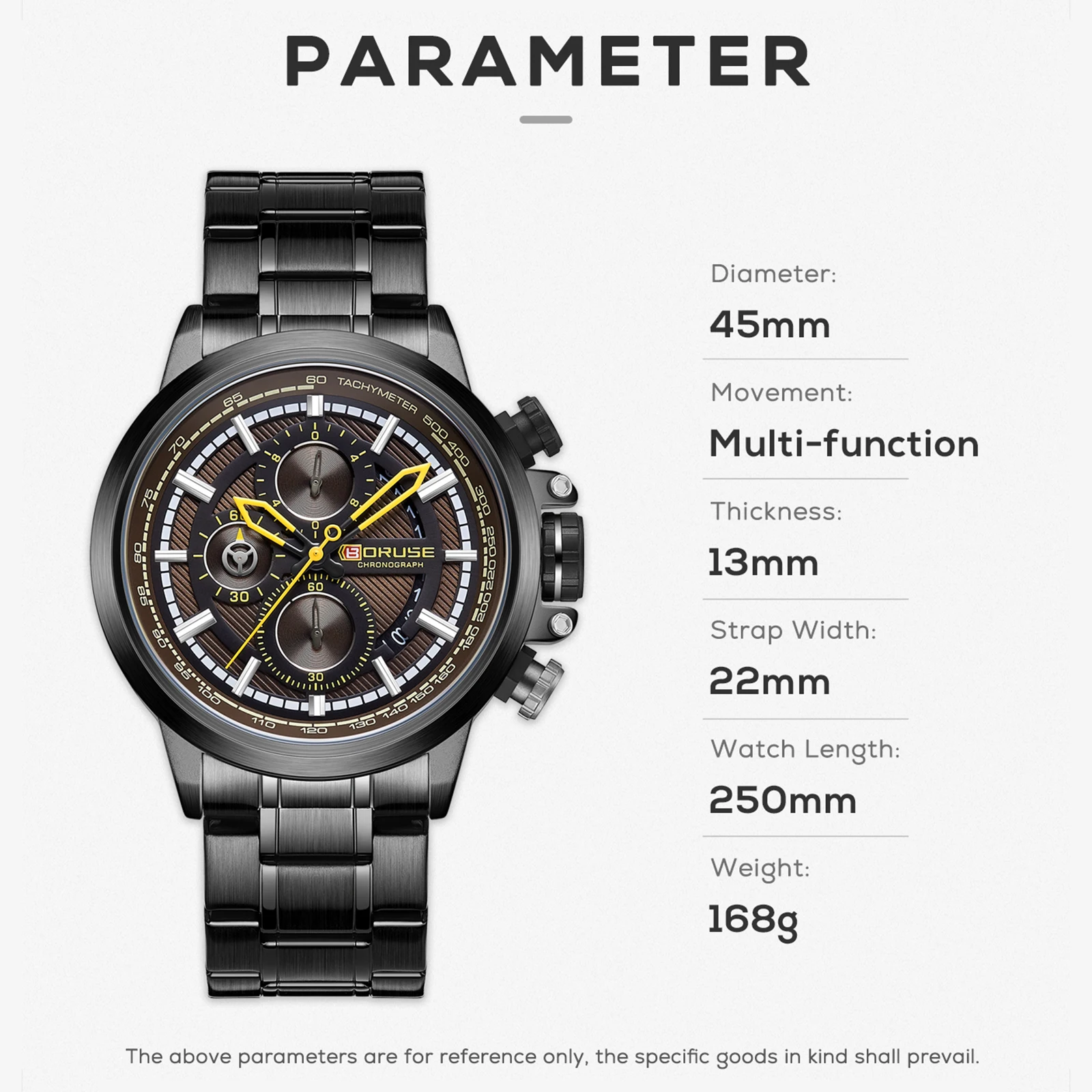 BORUSE Luxury Business Black Watches Men Sport Case Male Waterproof Chronograph Watches New Fashion Wristwatch with Boxes