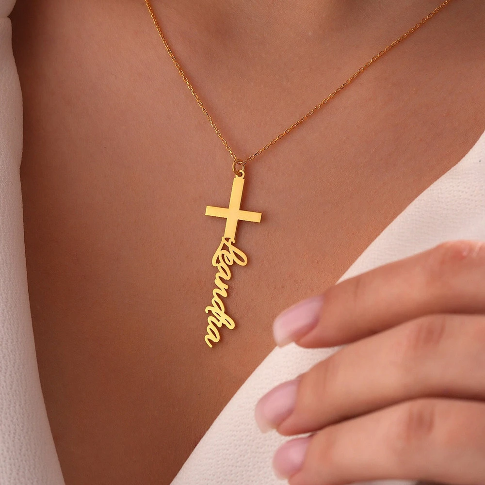 

Crucifix Pendant Name Necklace Custom Name Cross Necklaces Personalized Christian Religious Gift for Women Men Christmas Jewelry