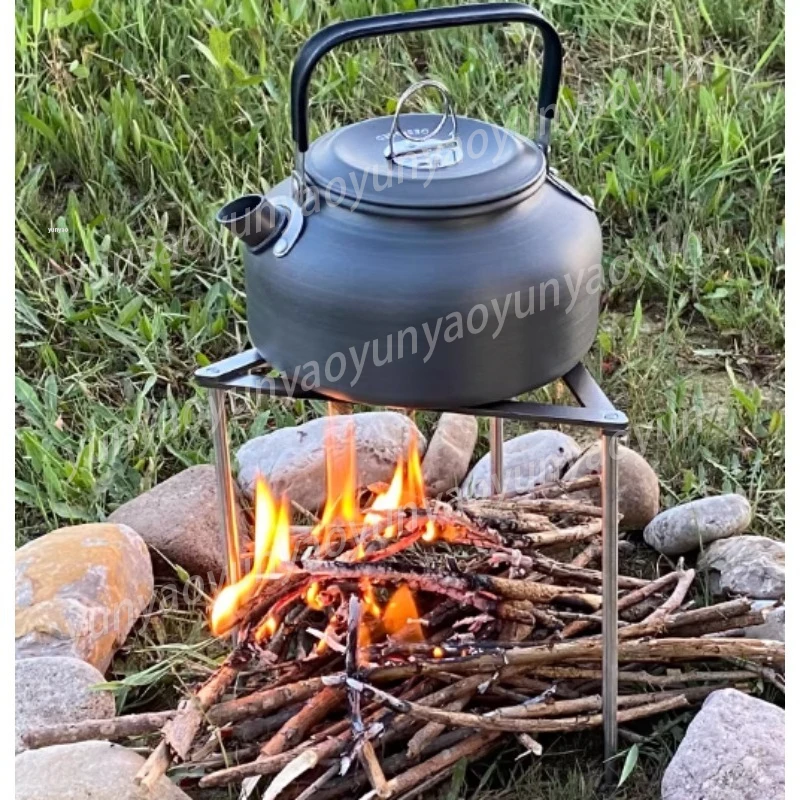 Portable Stainless Steel Camping Tripod Adjustable Hanging Pot Stand Outdoor Firewood Stove BBQ Grill Support Rack