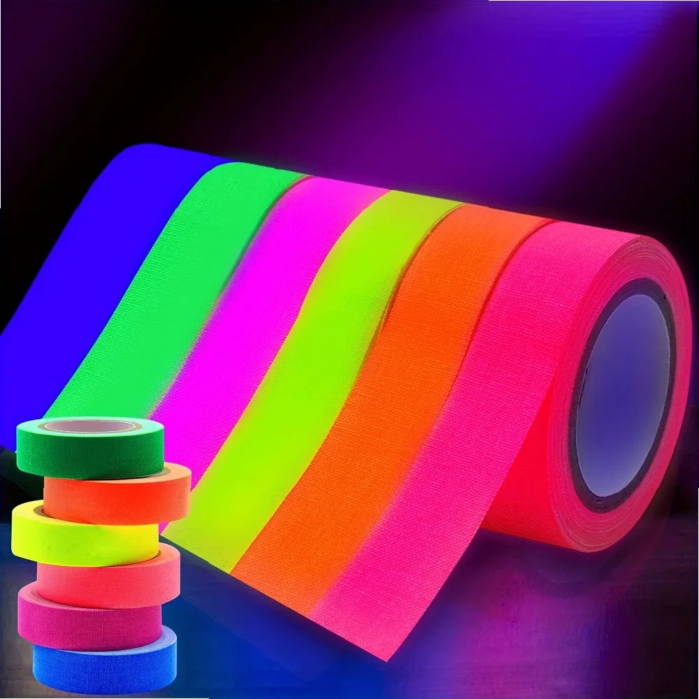 Glow in The Dark Tape 6 Rolls Fluorescent Decorative Tape for Marking Stage Lighting Party Decor, Bright Luminous Tape