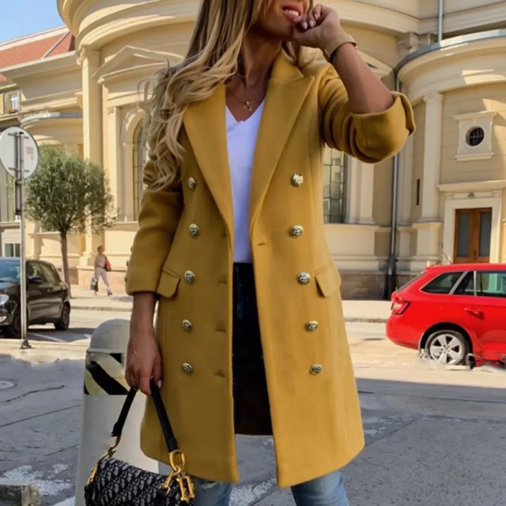 new Classic Women Overcoat Long Sleeve Woolen Wool Coat Long Sleeve Slim Fit Casual Overcoat