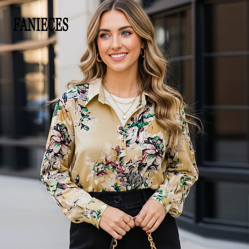 

2026 Vintage Luxury Elegant Chic Designer Women Shirts Office Commute Casual Satin Blouses Summer Long Sleeve Lapel Female Shirt