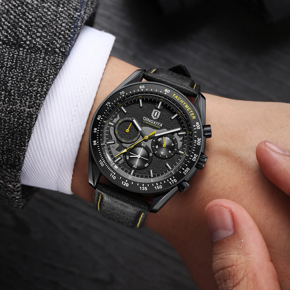 Multifunctional Creative Quartz Watches Men Hot Selling Chronograph Personality Cool Solid Luminous AAA Leather Wristwatch Clock