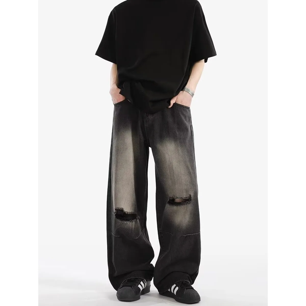 

Мужские спортивные брюки-джоггеры свободного кроя с драпировкой, прямые штанины, однотонные, с текстурой, в американском стиле деконструкции