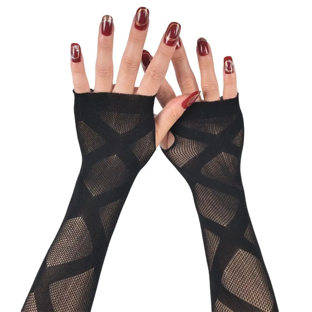 Star Fishnet Long Mesh Gloves Performance Dance Black Half-Finger Lace Mittens Hollow-Out Arm Sleeves Mesh Fishnet Gloves view 4