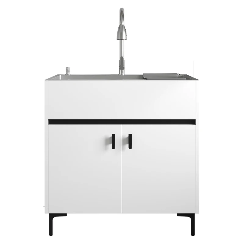 

Kitchen sink integrated cabinet Household sink large single slot Stainless steel thickened floor cabinet
