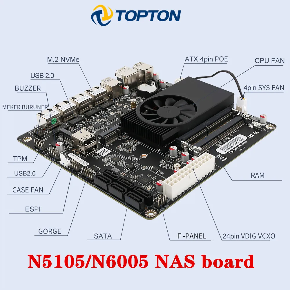 Imagem -02 - Intel I226-v 2.5g Nics Nas Placa-mãe N5105 N6005 Dupla M.2 Nvme Seis Sata3.0 Ddr4 Hdmi2.0 dp Mini Itx 17x17cm Roteamento Macio 4x