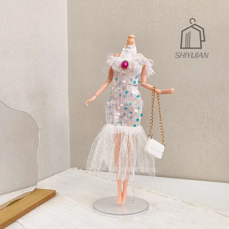 30cm/11 Inch BABI Supermodel Doll Clothes Accessories Gemstone Sequin Fishtail Dress DIY Dress Up Mermaid Princess Skirt