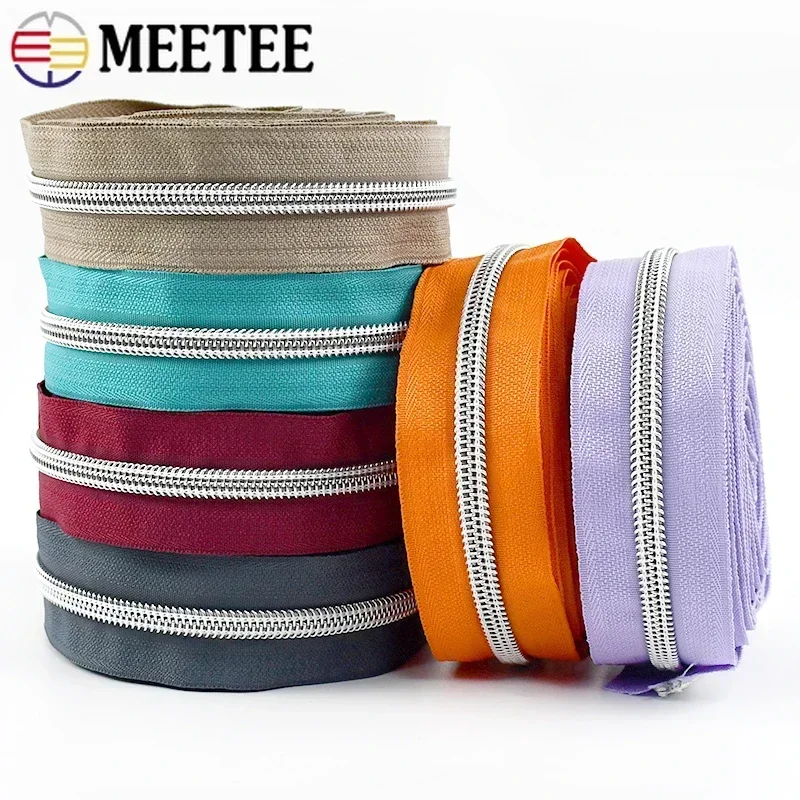 2/5/8/10M Meetee 5 # Nylon cerniera vestiti cerniere bobina denti d\'argento Zips al metro per borsa da cucire facile riparazione cerniera accessorio