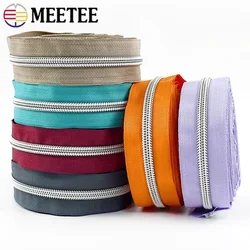 2/5/8/10M Meetee 5 # Nylon cerniera vestiti cerniere bobina denti d'argento Zips al metro per borsa da cucire facile riparazione cerniera accessorio