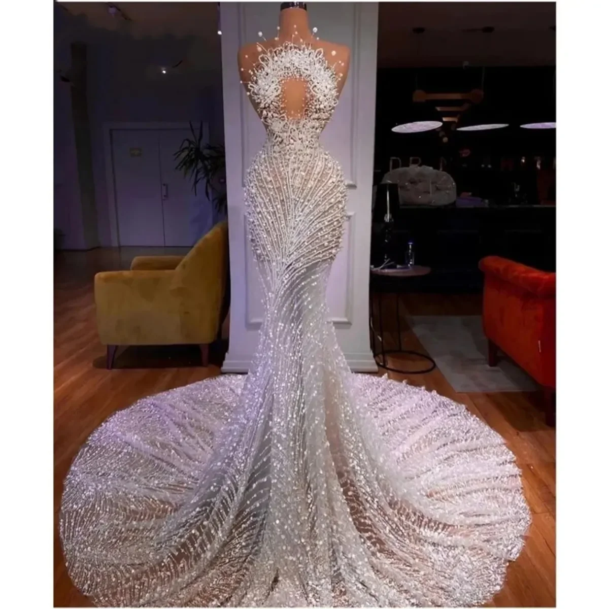 Роскошные свадебные платья без рукавов для женщин, сексуальные жемчужные платья невесты с бисером, свадебное платье на заказ