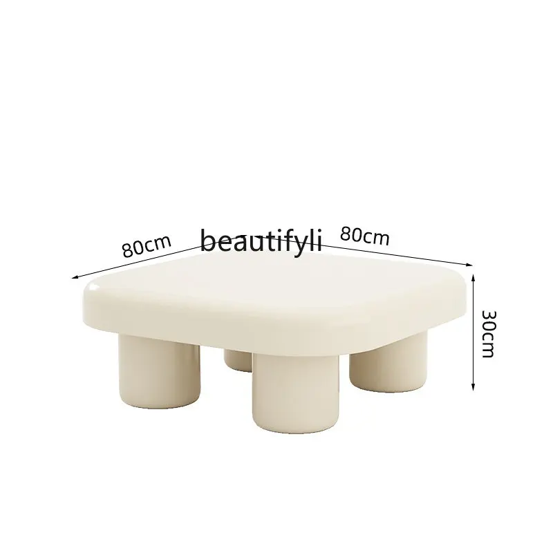 

zq Cream Style Living Room Coffee Table Small Apartment Nordic and Japanese Style Household Square Low Table