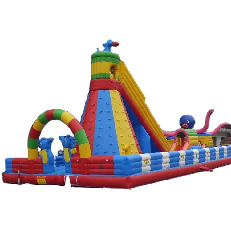 Inflatable Slide Jumping Bouncer Castle Amusement Park With Rock Climbing Wall