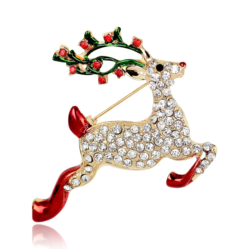 Hot Sale Christmas New Year Brooch, Sparkling Rhinestone Santa Claus, Elk Penguin, Snowman Boots, Bell Wreath Pin Jewelry Gift