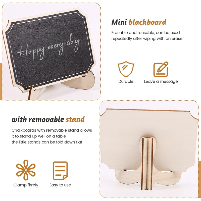 QWE-20 حزمة السبورات الصغيرة مع حامل حامل داعم، بطاقات مكان صغيرة مستطيلة سبورة خشبية صغيرة لحفلات الزفاف وأعياد الميلاد