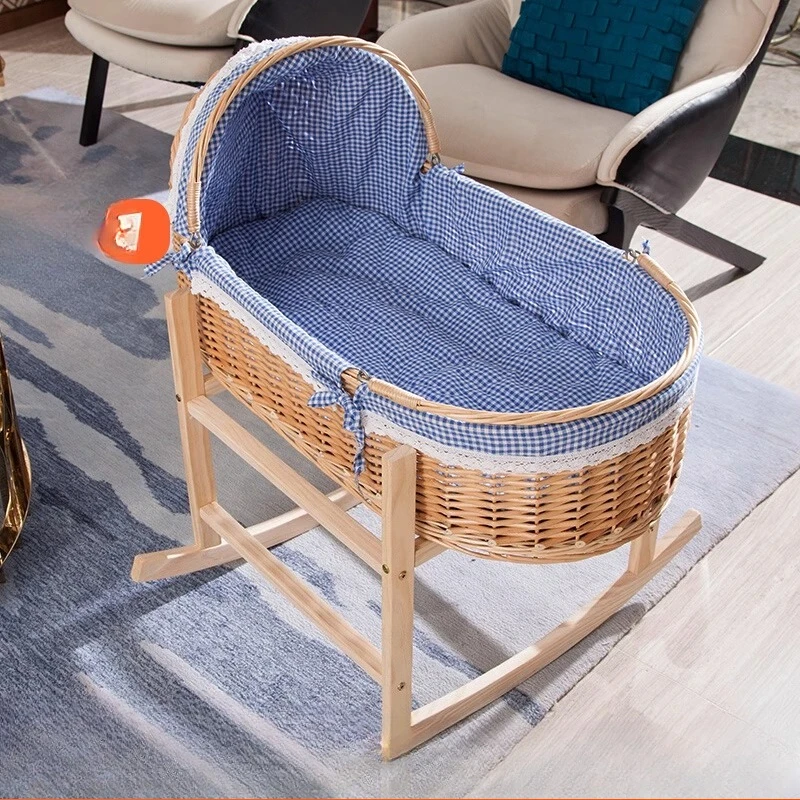 Rattan Cradle Bed Newborn Portable Carry Basket Car Soothing Sleeping Basket Cradle Cradle Solid Wood