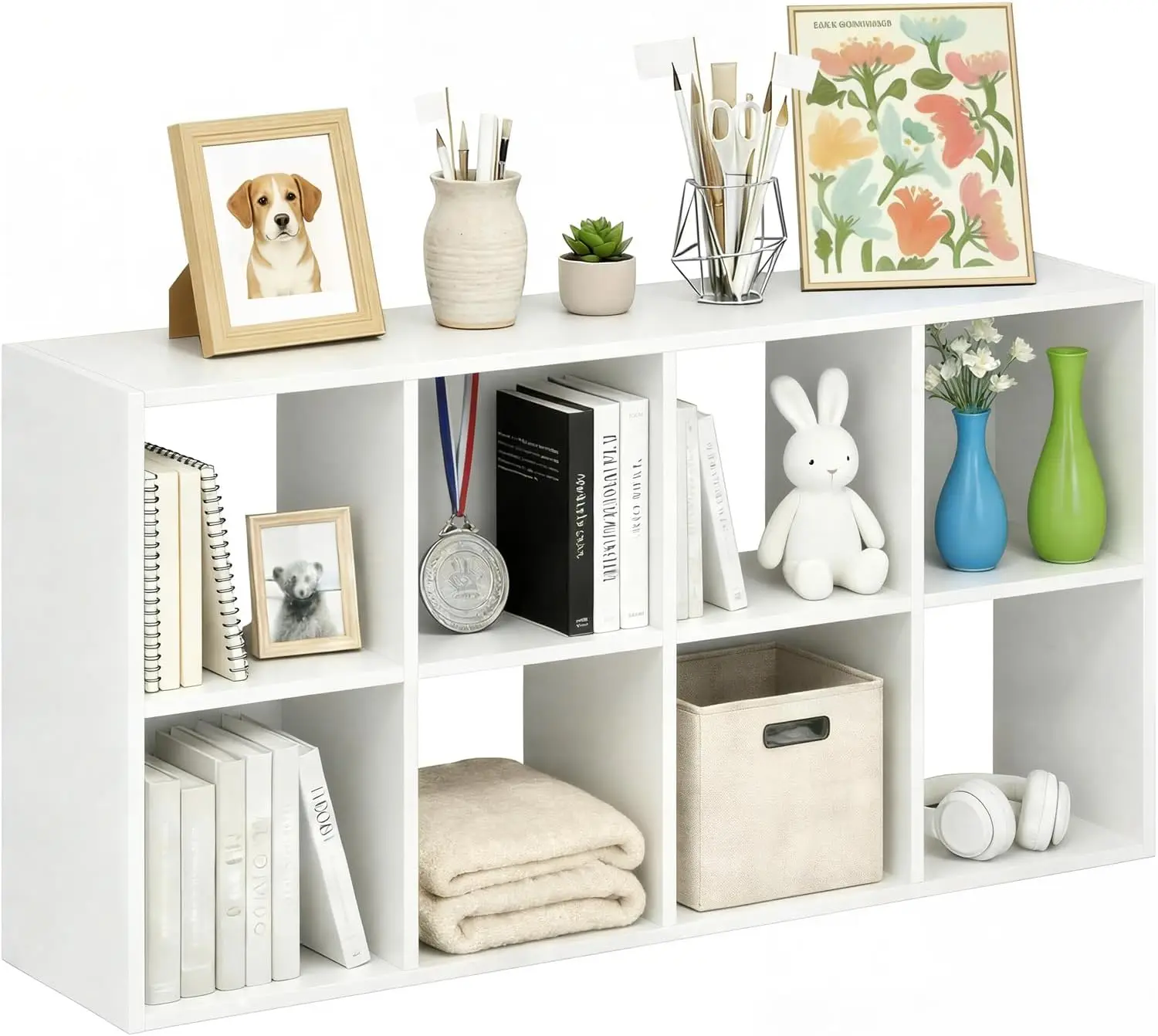 

8-Cube Storage Organizer Shelf, Open Bookshelf, Reversible Bookcase, White