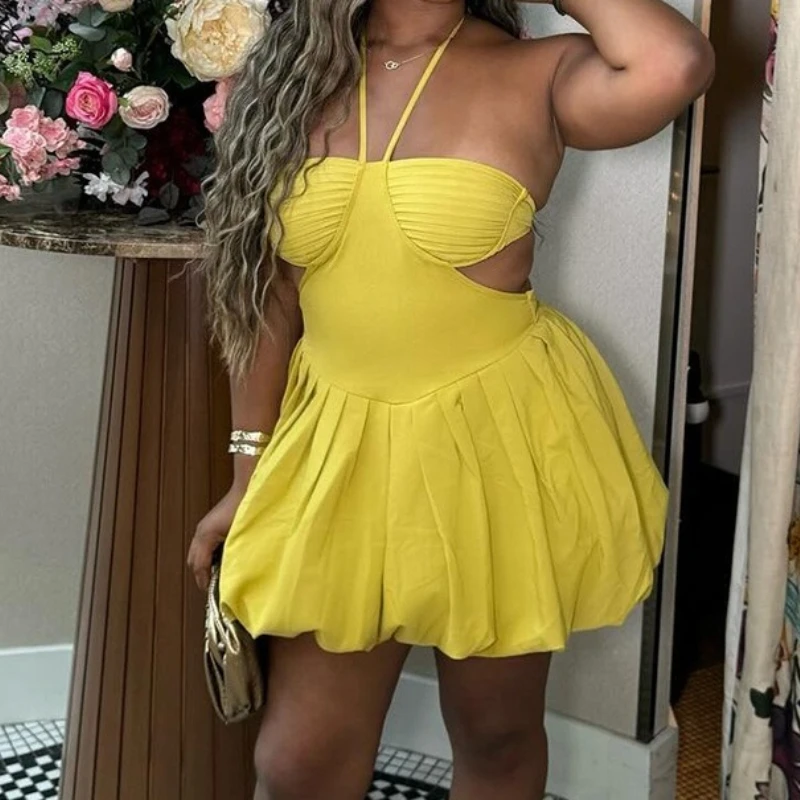 

Women's Strapless Sleeveless Bodycon Bubble Pleated Mini Dress Sweet Sexy Birthday Evening Night Party Vestidos Dresses 2025