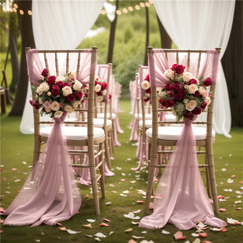 12PCS Chiffon Chair Sashes Wedding Chair Decoration 16x275cm Long For Wedding Aisle Decorations Party Banquet Event Baby Shower