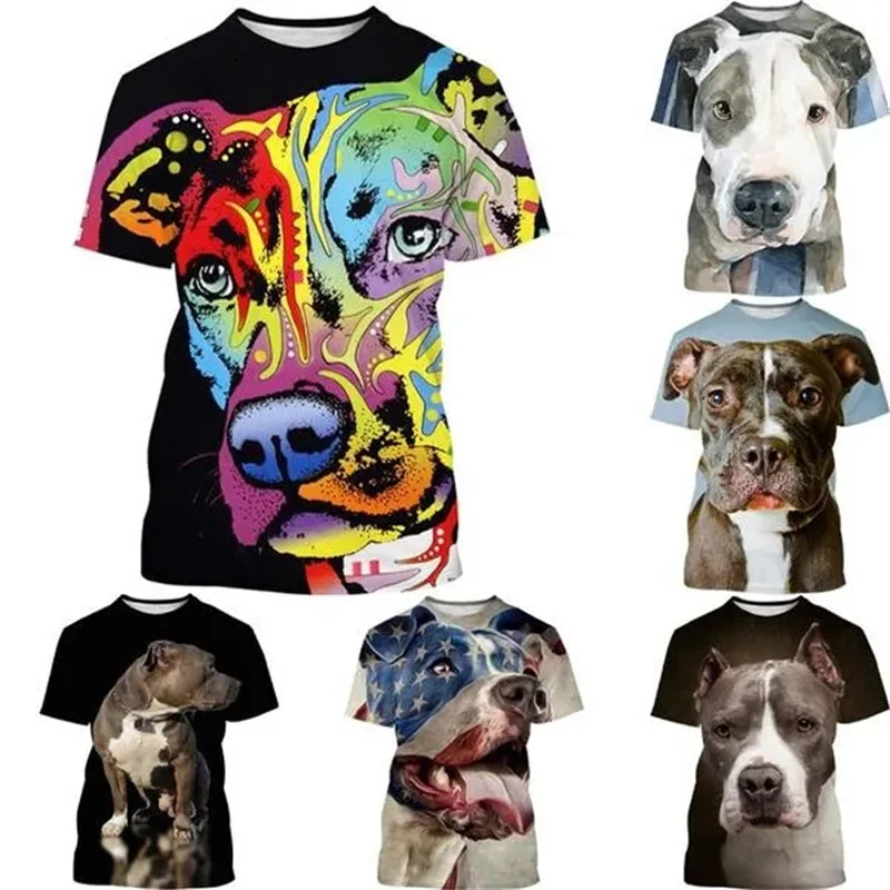 2024 Summer Newest 3D Pitbull Dog Painting Unisex Casual T-shirt Tops Men Fashion Graphic T Shirts Women Tee Tops Clothes