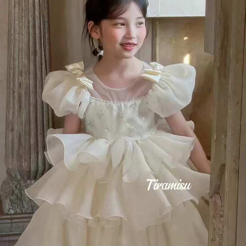 2026 Girls Summer Princess Dress Fashion Children Layered Puff Skirt Cute Sweet Cake Dress Birthday Party Gown Clothes 3-12Y