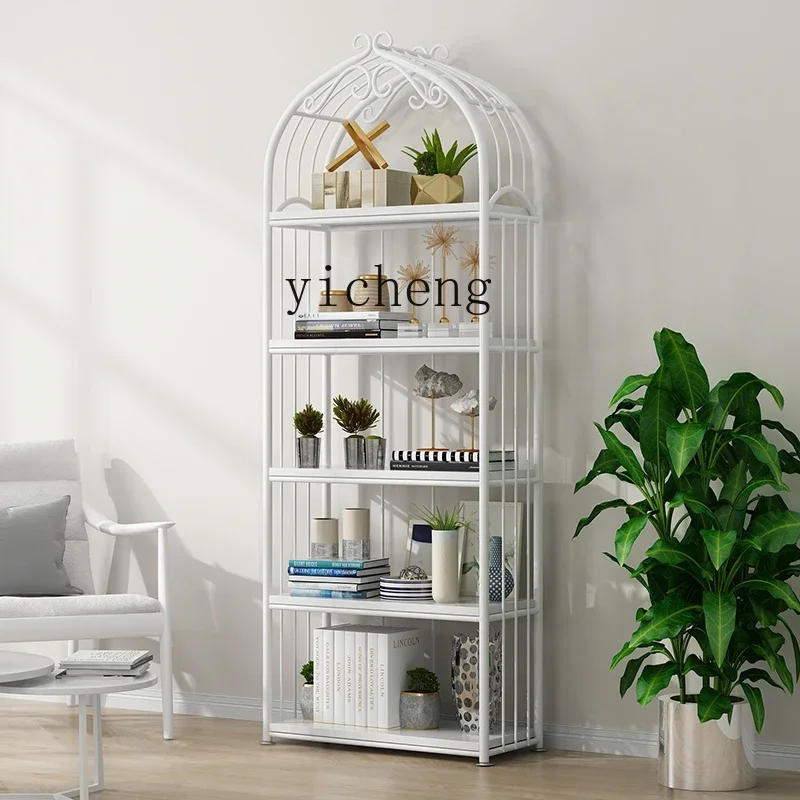 L13 Wrought Iron Floor Rack Light Luxury Bookshelf Display Rack Living Room Utility Bird Cage Display Rack
