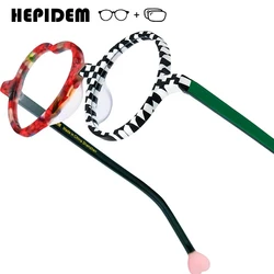 HEPIDEM Progressive Prescription Glasses Custom  Anti Blue Myopia Optical Lenses Eyewear Women Acetate Heart Round Eyeglasses