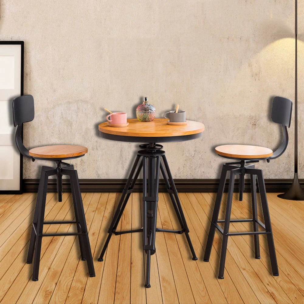 2pcs Wood Bar Stool Industry Retro Bar Stool Wood. Cadeira do espaldar do metal 64-84cm