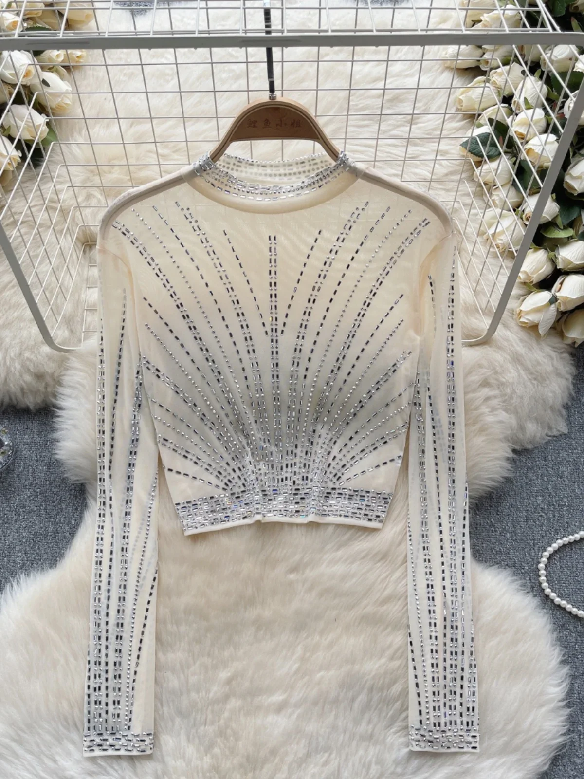 Fashion Tshirts Women's Clothing Heavy Diamond Tunic Tees 2026 Ropa Mujer Crop Tops Sexy See Throught Gauze T Shirt Y2k T-shirt