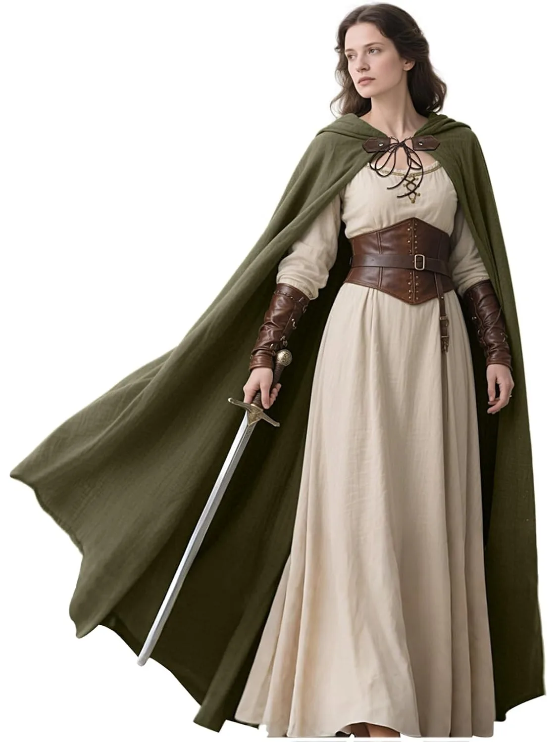 LisdinoL'VOW Middeleeuwse capuchonmantel Linnen Renaissance Cape met capuchon - Halloween Hobbit Cosplay Heks Tovenaar LARP - afbeelding 2