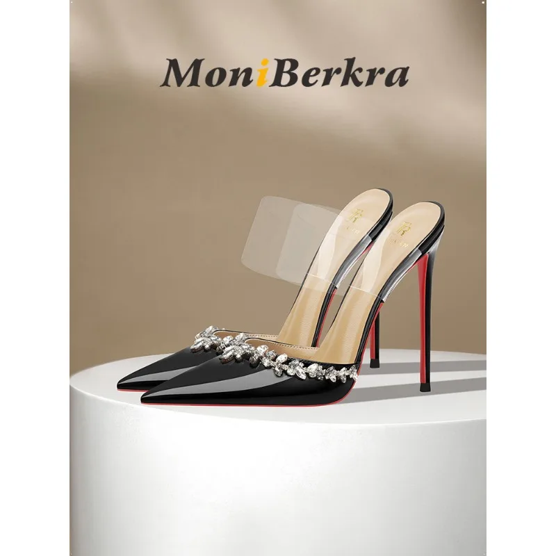 

Лето 2022, новая мода, женские туфли на высоком каблуке со стразами и V-образным вырезом, сексуальные прозрачные верхние тапочки на тонком каблуке