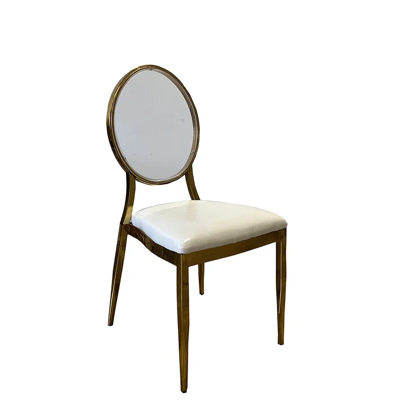 

Hotel banquet hall dining chair round back gold iron plating chair can be superimposed wedding lobby chair