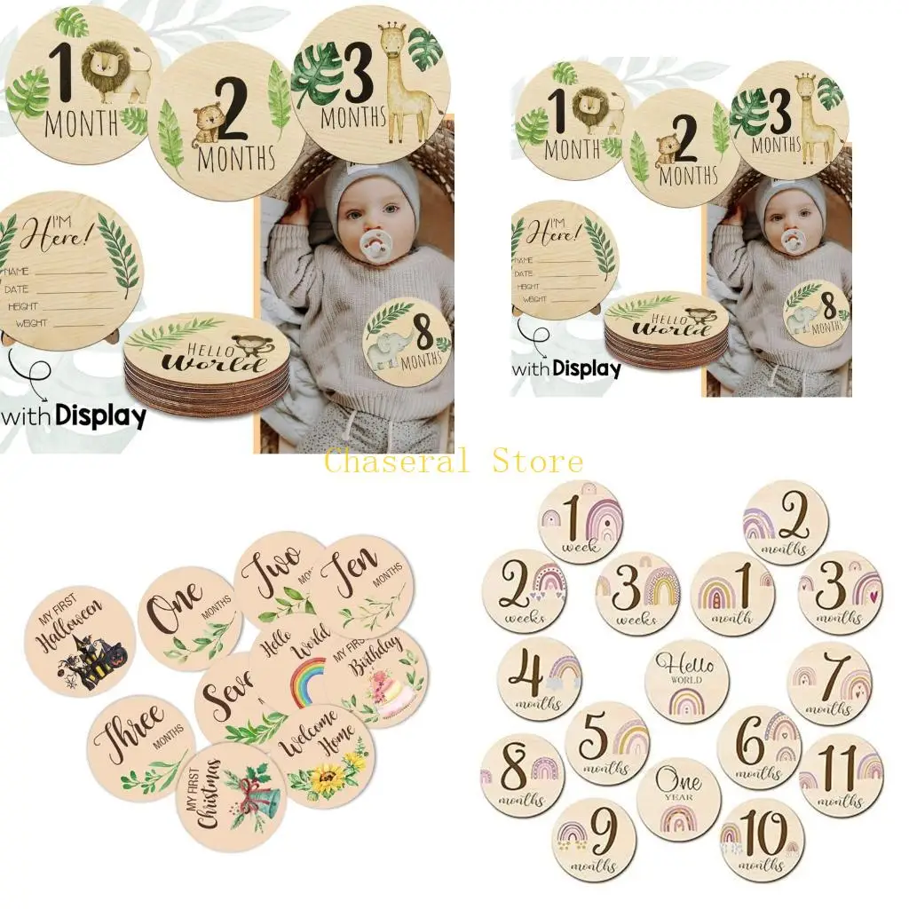 

E7CE 1 набор фотокарточек для первого года жизни ребенка из натурального дерева с четкими цифровыми маркерами и милым дизайном с