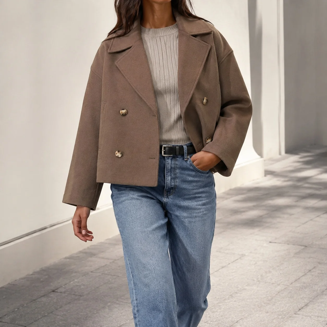 Turn Down Collar Notched Lapel Coat Regular Length Graceful Commuting with Winter Elegant Regular Fit Button Detail Women Jacket