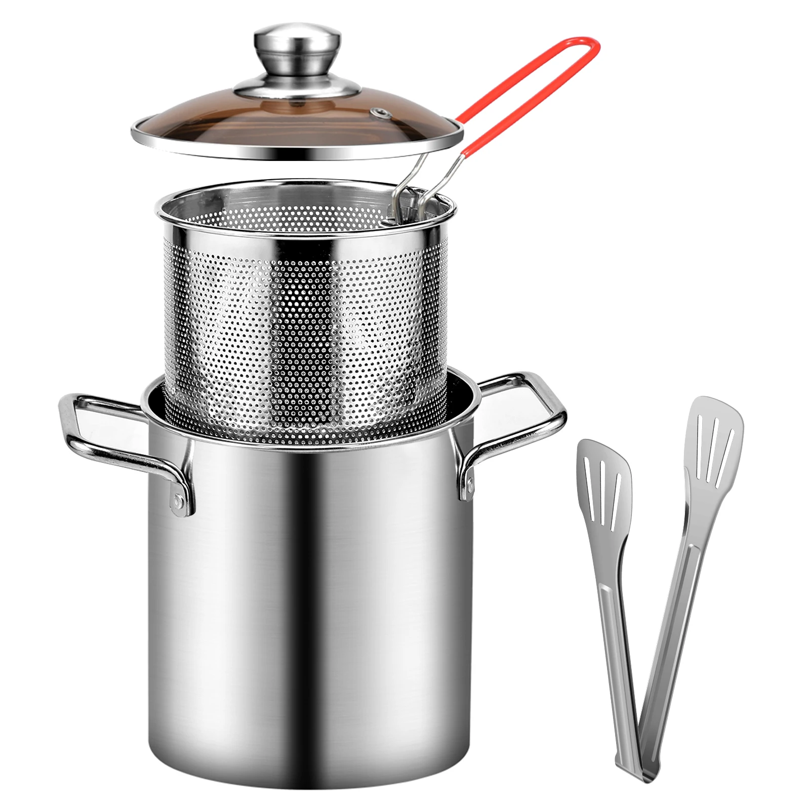 New Deep Frying Pot Kitchen Fryer With Strainer Stainless Steel Tempura Fryer Pan Fry Pot Chicken Fried Chicken Cooking Tools