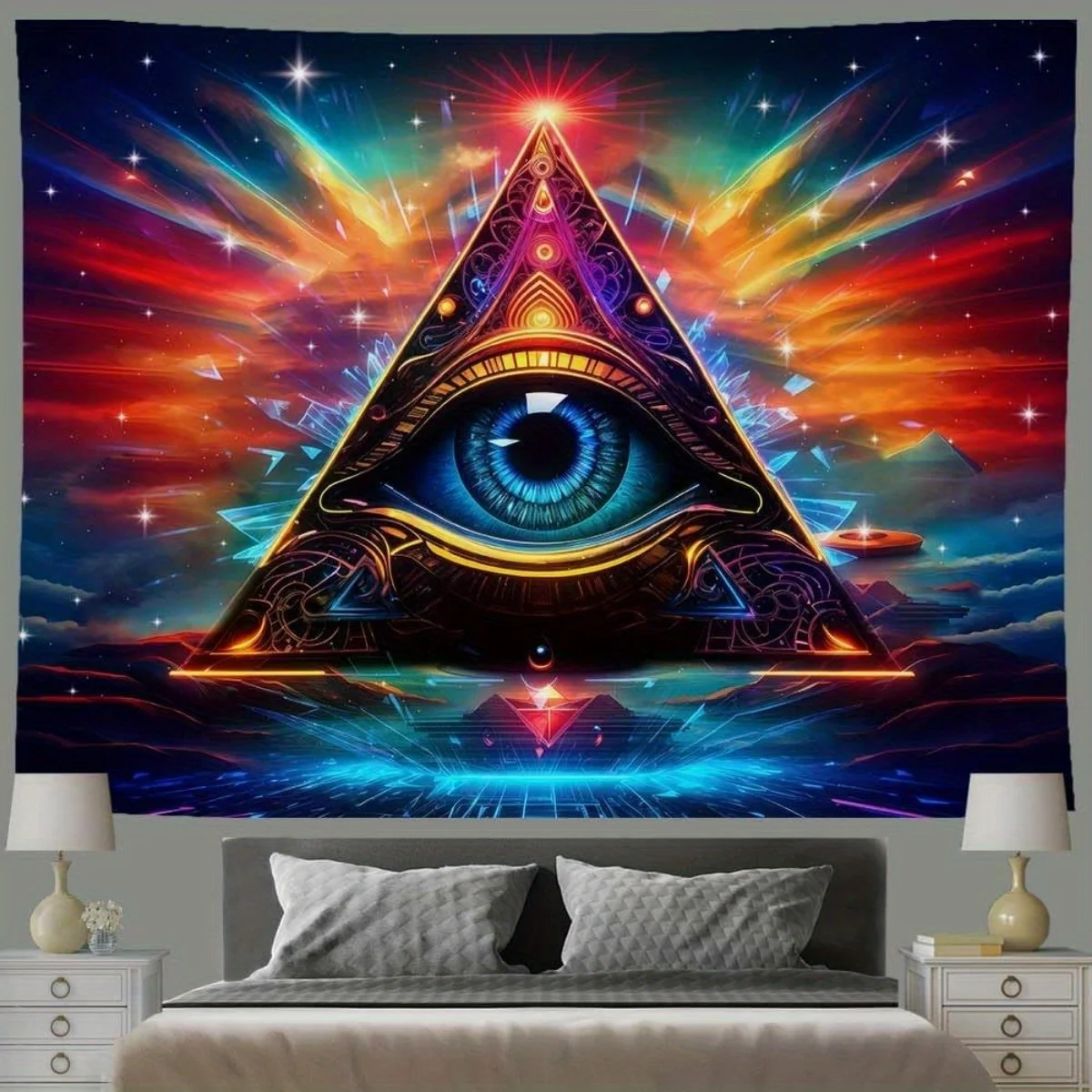 Mystical All Seeing Eye Tapestry Wall Hanging Boho Spiritual Cosmic Pyramid Art Decor Bohemian Mystical Poster 150x300cm