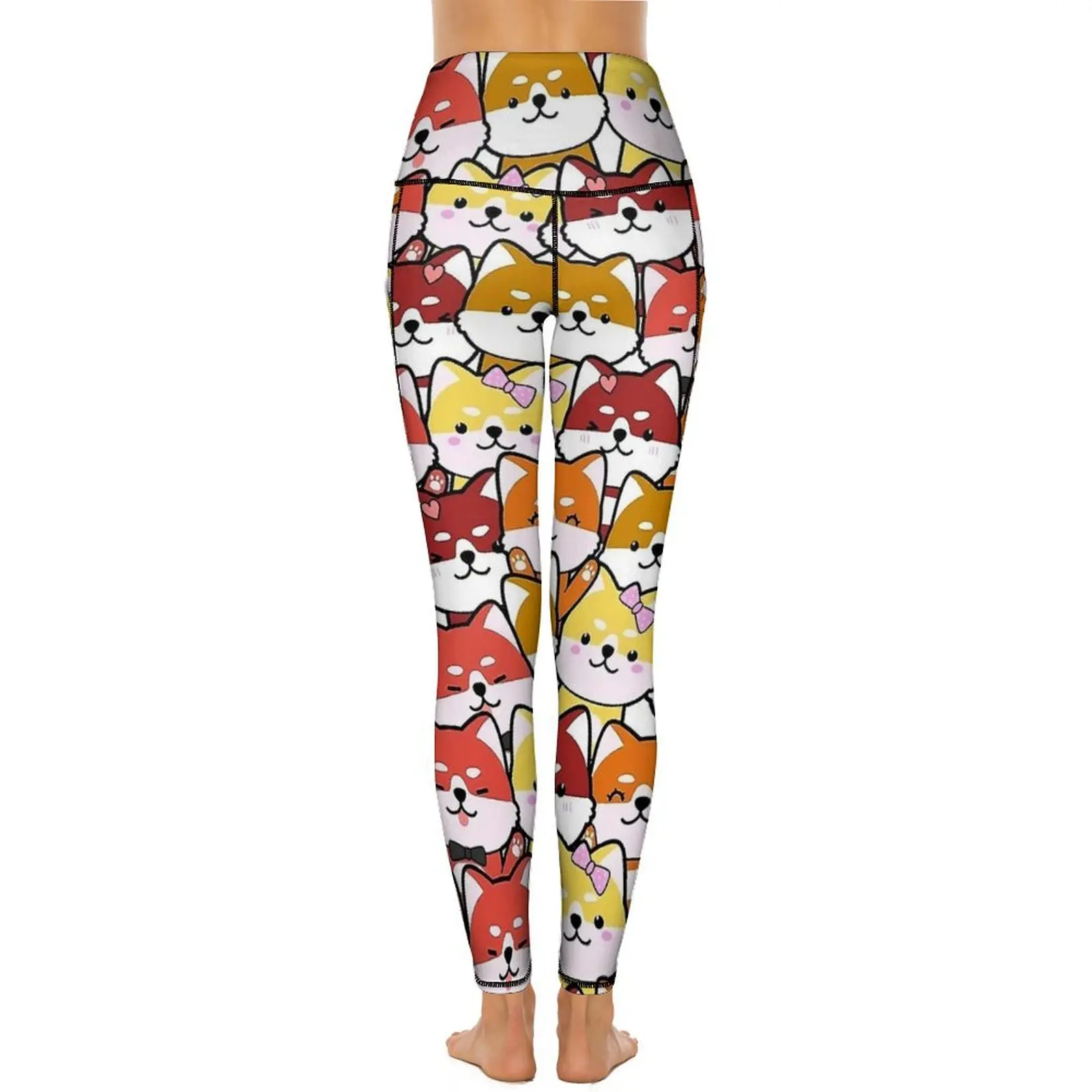 Cute Shiba Yoga Pants Pockets Cartoon Dog Print Leggings Sexy High Waist Vintage Yoga Sports Tights Stretch Graphic Gym Leggins