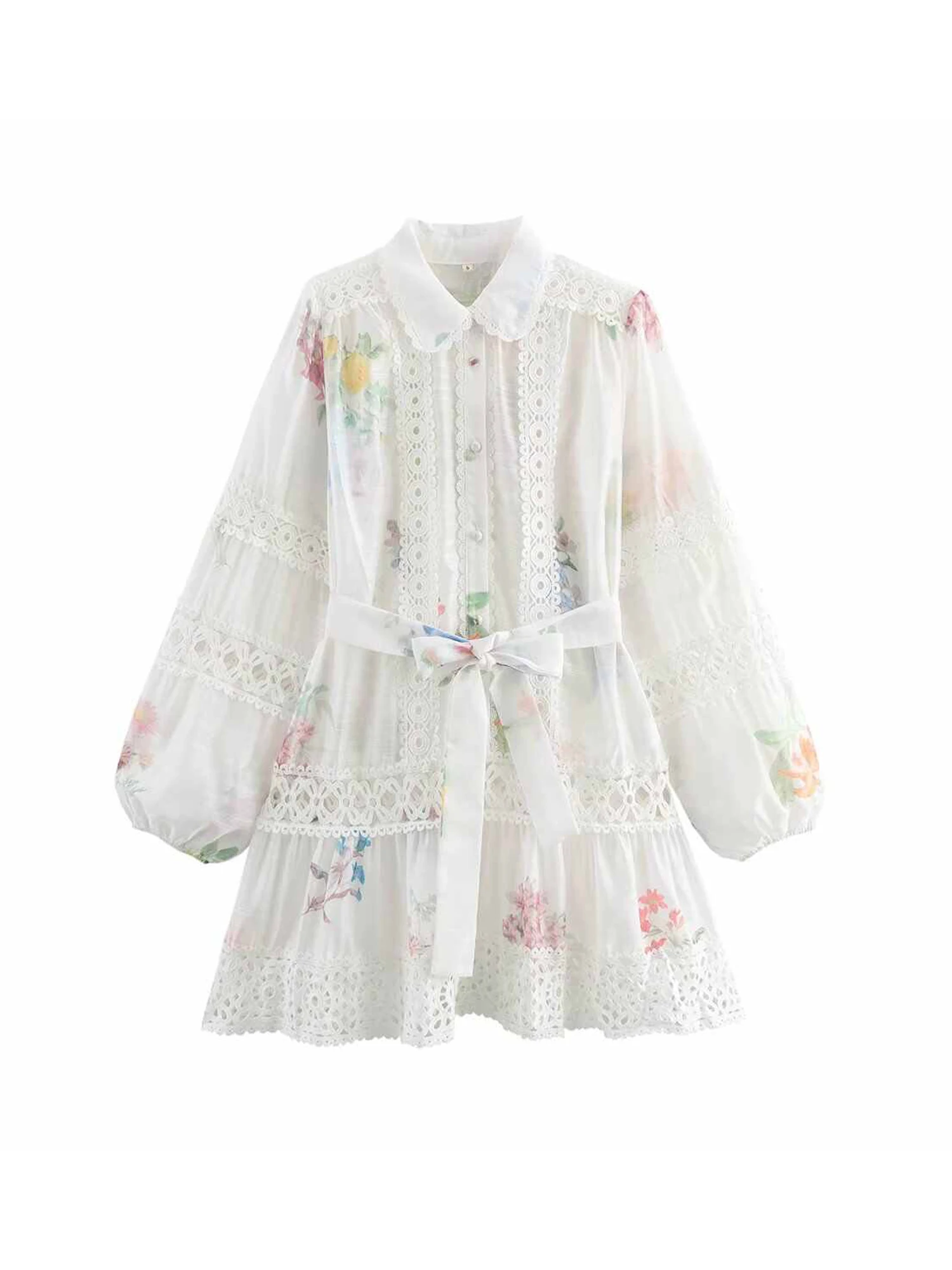 Vestido blanco con estampado de flores para mujer, vestido de noche de manga larga con retazos de Encaje Vintage Y2k, vestidos de una pieza para fiesta de cumpleaños, ropa 2025